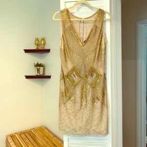 Aidan Mattox gold beaded deco dress